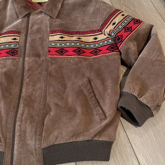 Vintage Original Arizona Jean Company Suede Tribal Stripe Bomber Jacket